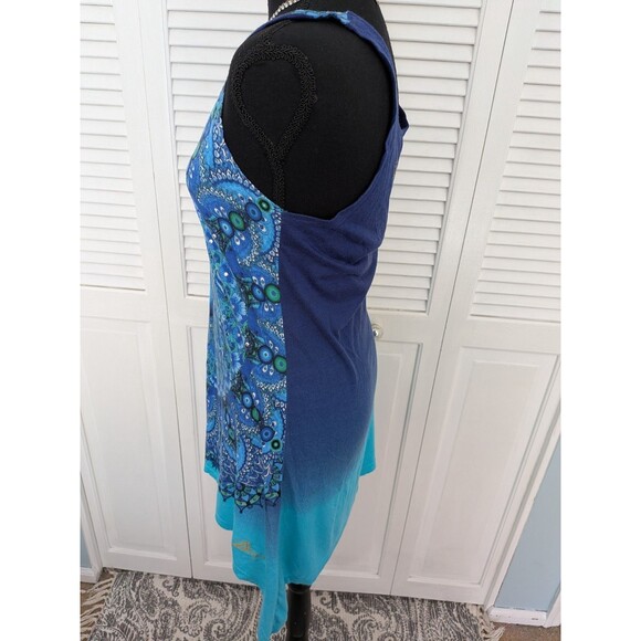 Vtg Authentic Desigual Tunic Mini Womens S Paisley Art Logo Blue Top Boho Hippie - Picture 7 of 12